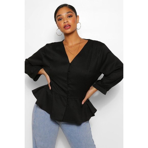 BOOHOO PLUS Belted Peplum Blouse - Picture 2 of 4
